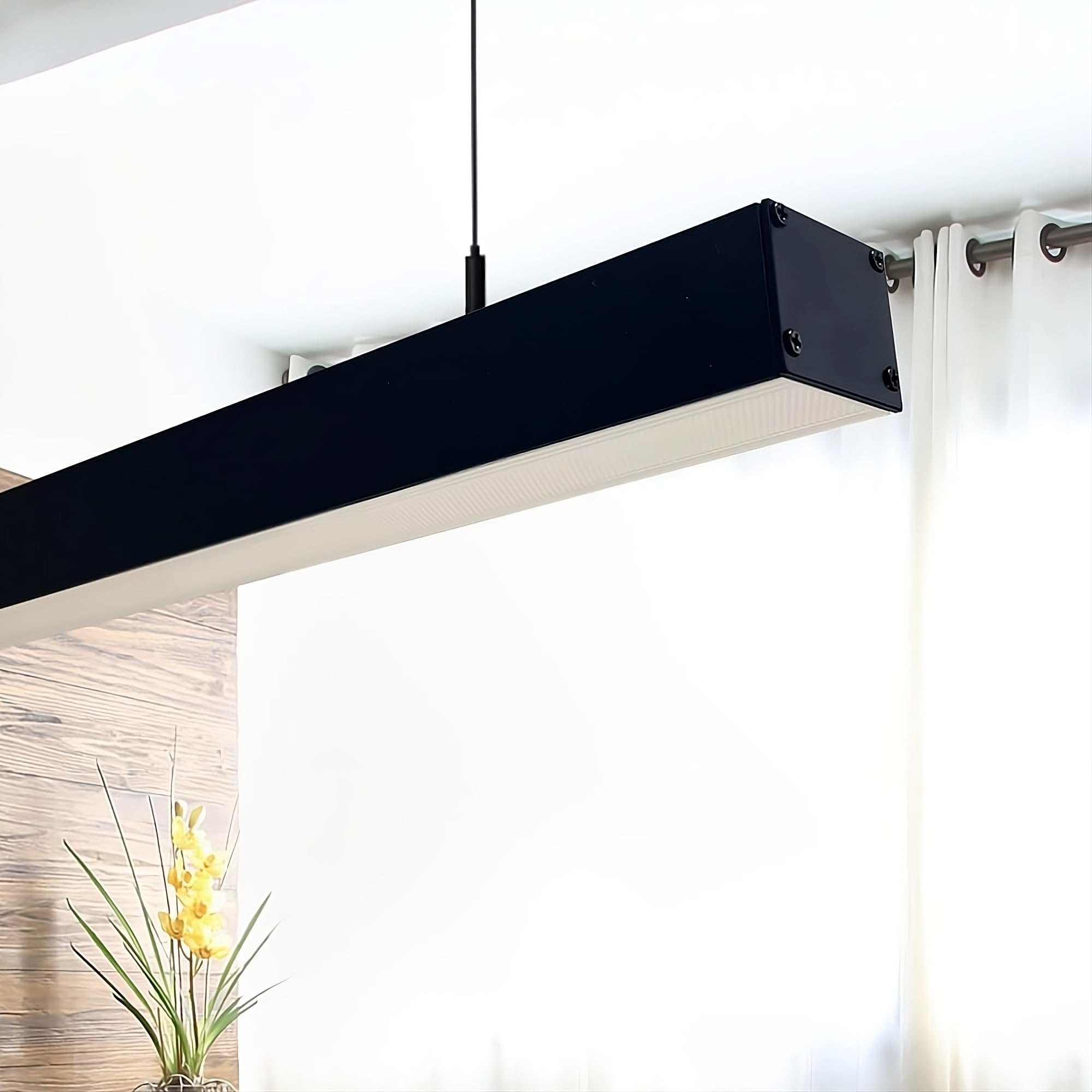 FactorLED Lámpara Techo Lineal POTSDAM 2M, 72W, 7200Lm, Colgante o en Superficie, Altura Regulable, Dimmable TRIAC, 45x40x2000mm, luz para Hogar Cocina Salón Comedor y Oficina (NEGRA, Luz Fría)
