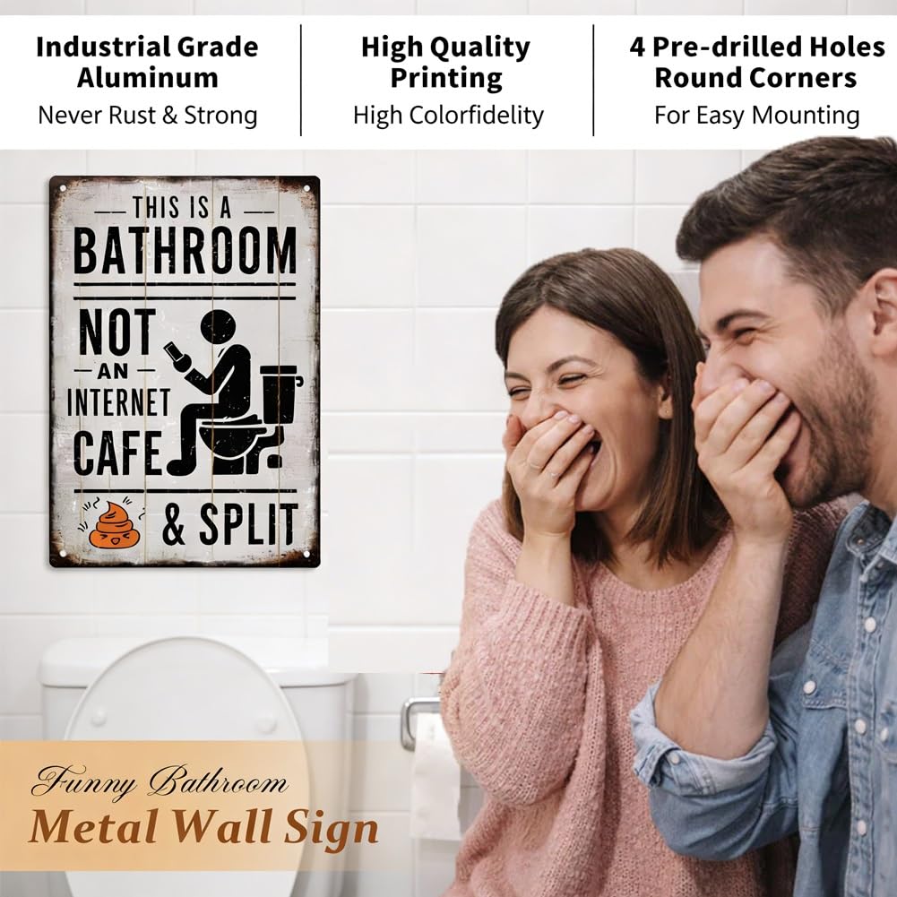 Targa In Metallo Umoristica Per Bagno 'Toilet Jokes' - Decorazione Da Parete 30,5x20,3 Cm Per Pub E Servizi