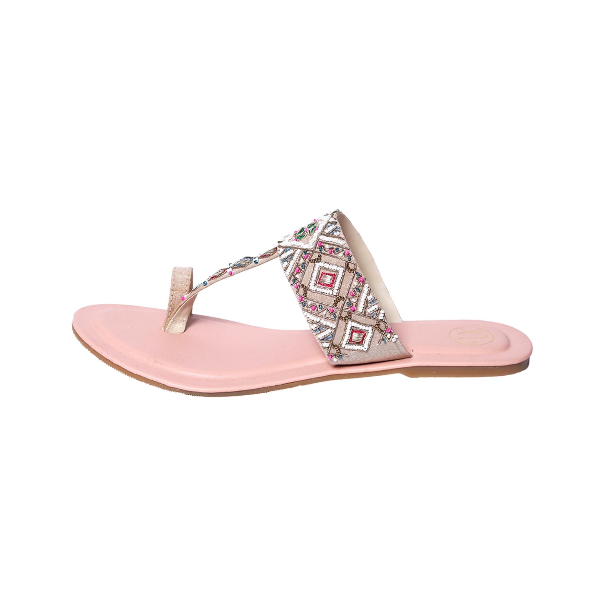 Women Pink Embellished Ethnic One Toe Flats |-image-0