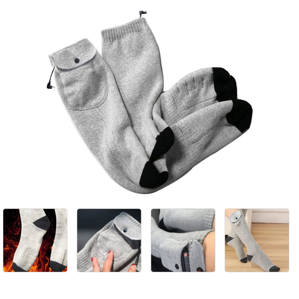BESPORTBLE 2paare Intelligente Beheizte Socken Für Und USB-ladbare Warme Wintersohlen Stufige Temperaturregelung Für Outdoor-aktivitäten Und
