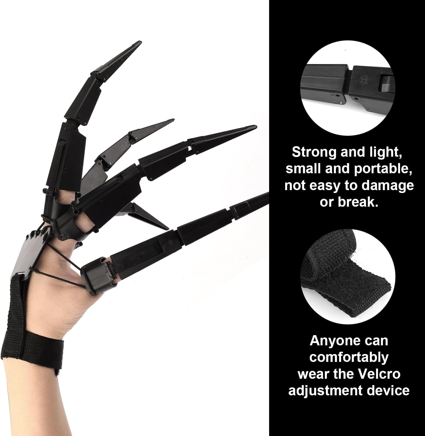 1 Pair Halloween Articulated Fingers, 3D Printed Articulated Finger Extensions Fits All Finger Sizes Claws Extender for Witch Ghost Gloves Halloween Devil Claws Cosplay Props (Black)