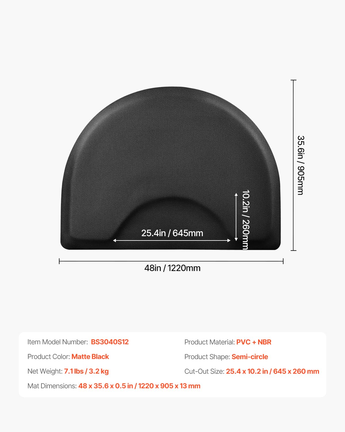 VEVOR Salonmatte für Friseure, 905x1220 mm, halbrunde Stehmatte, 13 mm Dicke Anti-Ermüdungsmatte für Friseursalons, leicht zu reinigender PVC-Oberfläche & abgeschrägten Kanten zum Stolpern