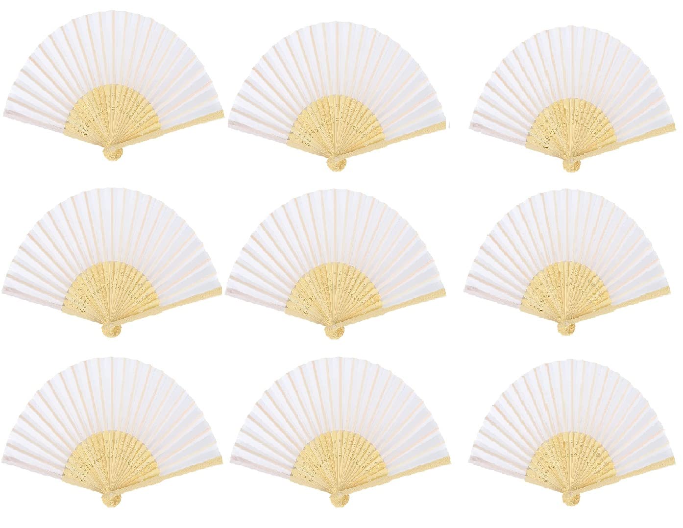 9 Pcs Folding Fan Handheld Folding Fan for Women,Chinese Fan Silk Fabric and Bamboo Ribs Hand Folding Fan,Cloth Hand Fans Silk Fan,Folding Hand Craft Fan for Wall Decoration Wedding Birthday (White)