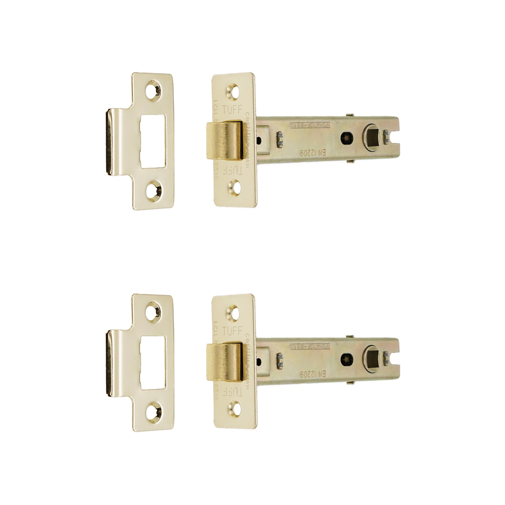 Pack of 2 Heavy Duty Electro Brass 4 Inch Fire Rated CE Approved Bolt Through Tubular Latch Wooden Door Security Mortice Lock 100mm for Internal and External Doors