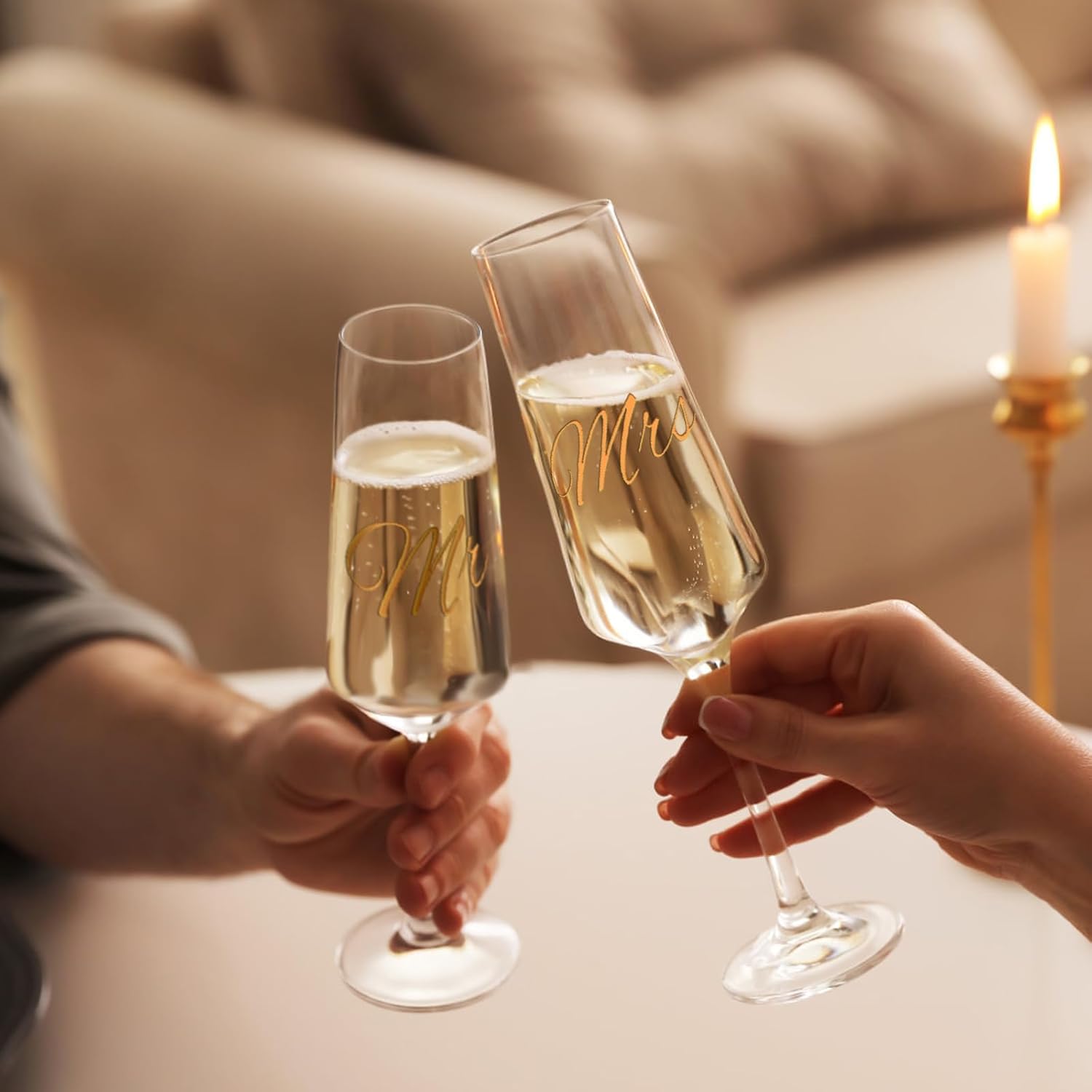 PARACITY Mr and Mrs Wedding Champagne Flutes Set of 2, Bride and Groom Champagne Glasses, Bridal Shower Gifts, Engagement Gift, 8.5oz/250ml - Image 5