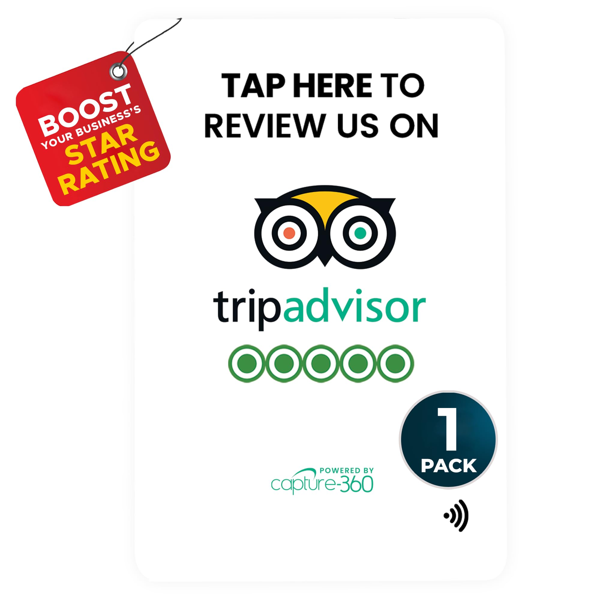 TripAdvisor NFC Review Card - Digital Business Signage, Acrylic Desk Display, Customizable NFC Tag for Effortless Feedback Collection, Quick Activation, Small Business Compatible - White (Pack of 1)