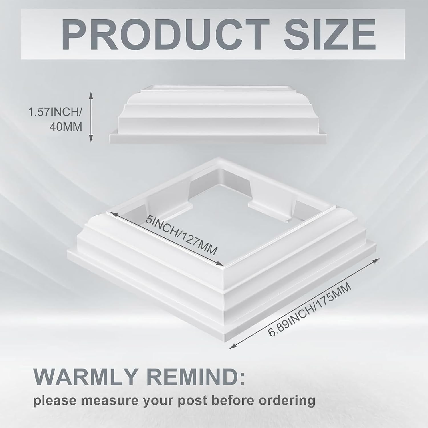 thyle 4 pcs true 5 x 5 inch vinyl post skirt all in one post base cover column wraps for porch deck base vinyl sleeve white trim for wood hand and stair rails decks, fences, mailboxes 5x5 inch