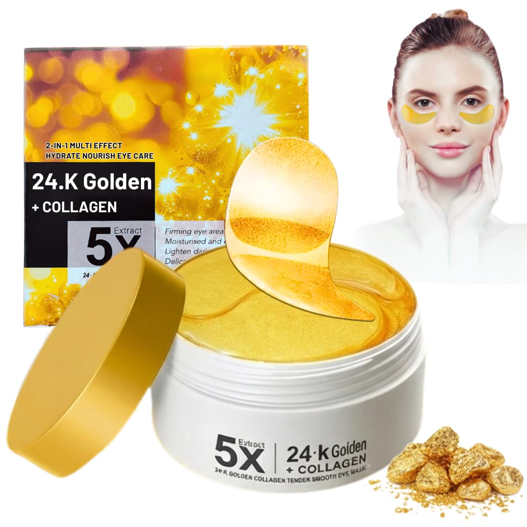 24k Gold Augenpads gegen Augenringe - 60 Stück Anti-Aging, Kollagen Feuchtigkeitsspendend gegen Schwellungen, feine Linien, Entfernung von Augenringen Augenmaske