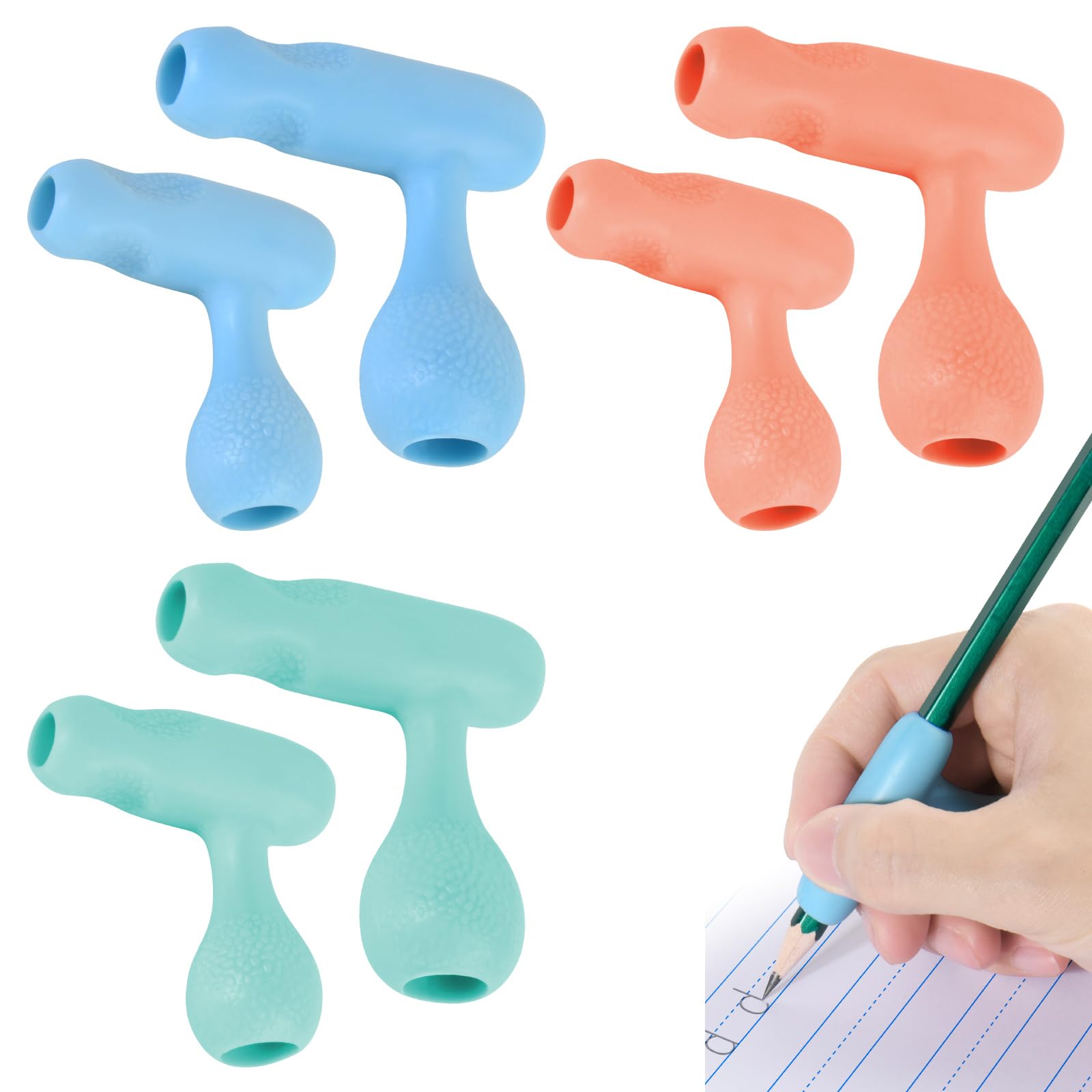 Cosmos 6 Pcs Pencil Grips Writing Aid Pencil Holder Universal Ergonomic Pencil Gripper, 2 Assorted Sizes & 3 Colors