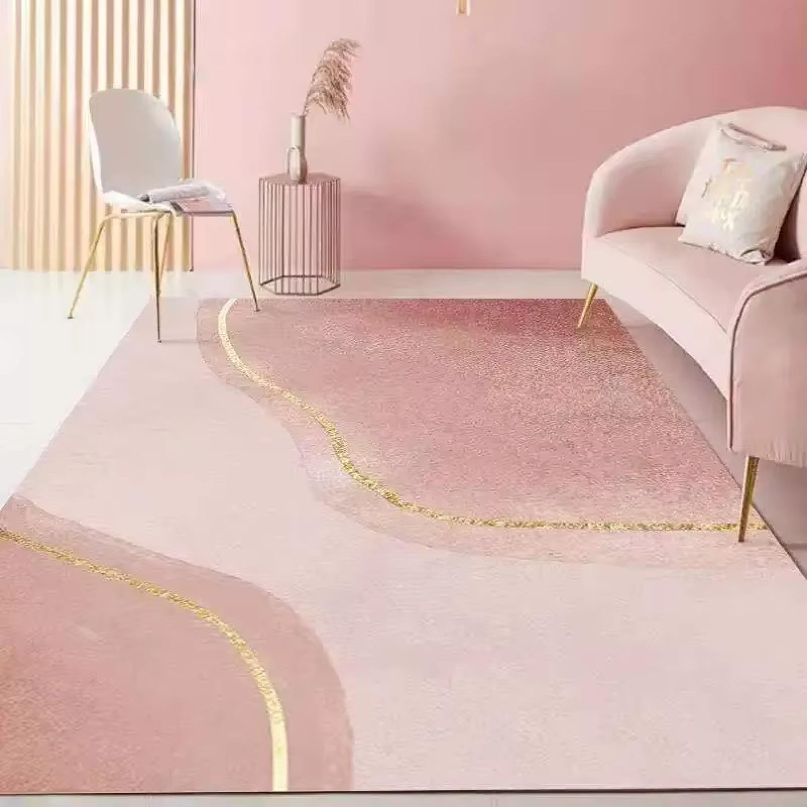 Tapis de chambre fille rose 90x120cm lavable et antidérapant pour déco salon