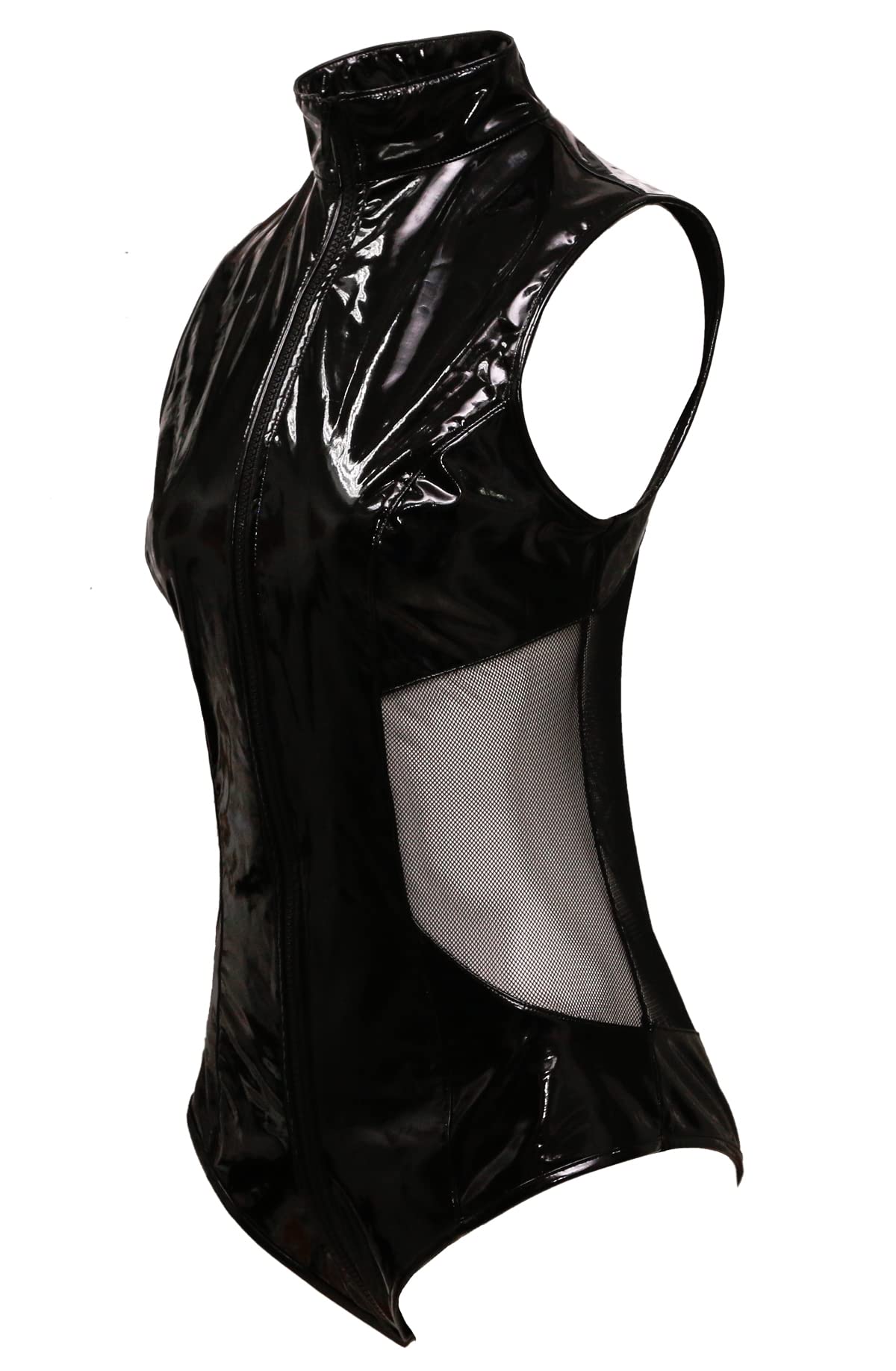 bslingerie Sexy Wet Look PVC Zip Up Clubwear Bodysuit Teddy