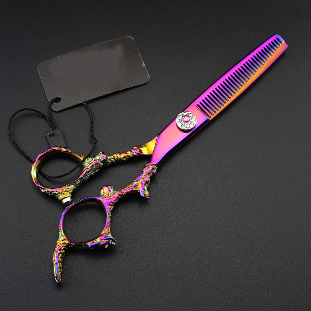 Hair Cutting Scissors 6 Inch Professional JP 440c Steel Gem Dragon Handle Purple Cut Haircut Thinning Barber Shears Hairdressing Set(Thinning)