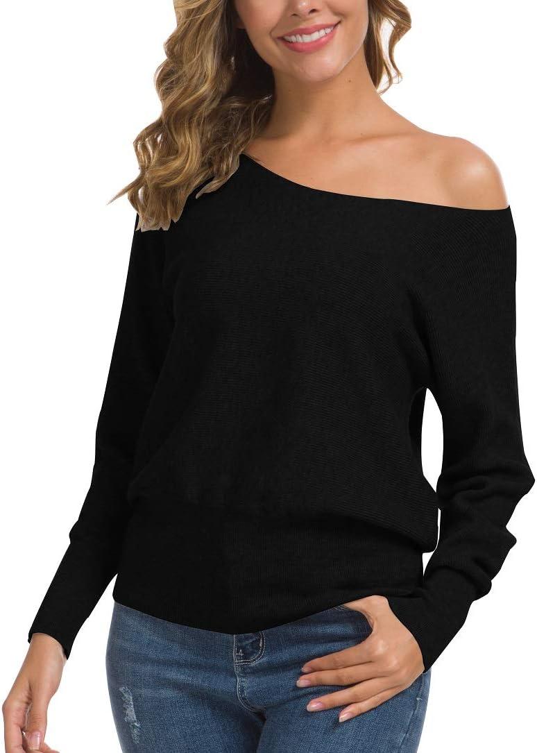 Feiersi Women's Off Shoulder Sweater Long Sleeve Loose Pullover Knit Jumper - Image 2