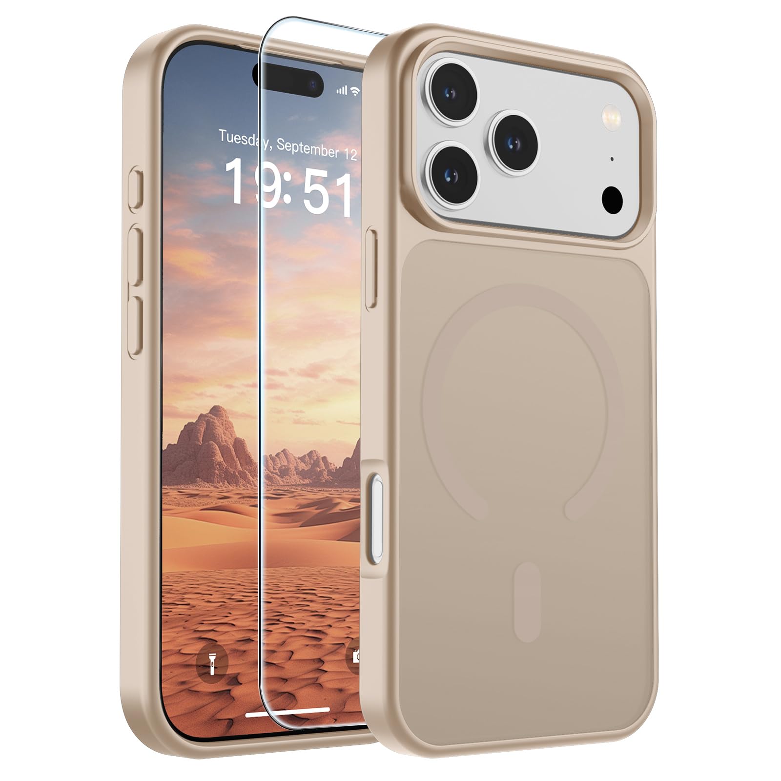 SUPFINE Magnetic for iPhone 17 Pro Max Case Desert Gold | With Screen Protector, Translucent Matte, Compatible with MagSafe, Military Grade Drop Proof, Rugged Shockproof Protective