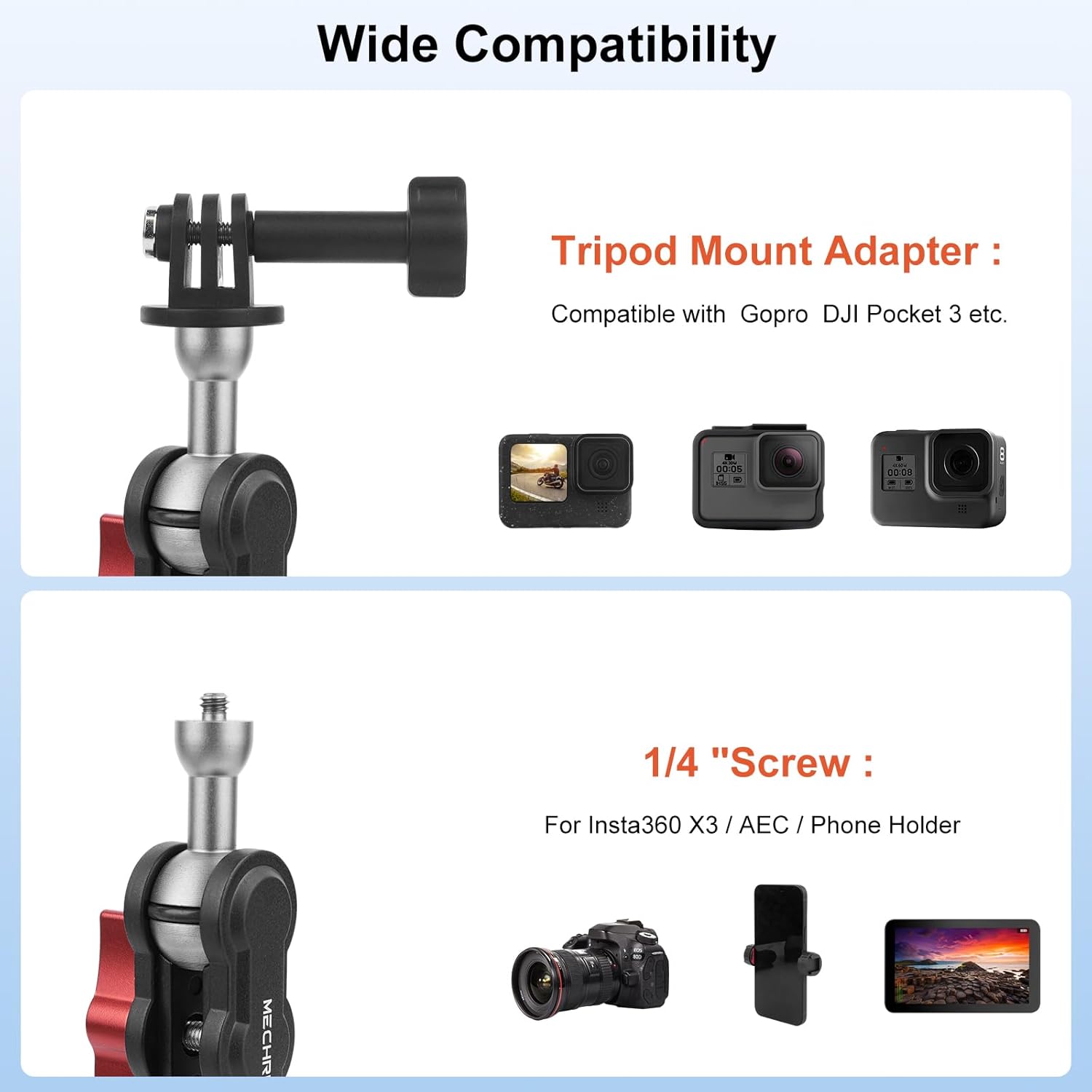 Versatile Camera Suction Cup Mount Kits with Mini Tripod& Phone Holder&Tripod Mount Adapter-360°Rotating &1/4" Screw/Dual Cold Shoe Compatible with 13/12/X4/X3 Action Camera/Cellphone,JC020