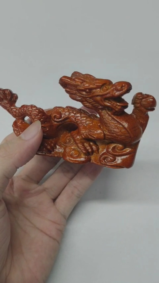 Hand Carved Chinese Wood Dragon Statue - 3.93x2.16 Inch Natural Wooden Zodiac Sculpture For 2024 Year Of Dragon Decor & Good Luck