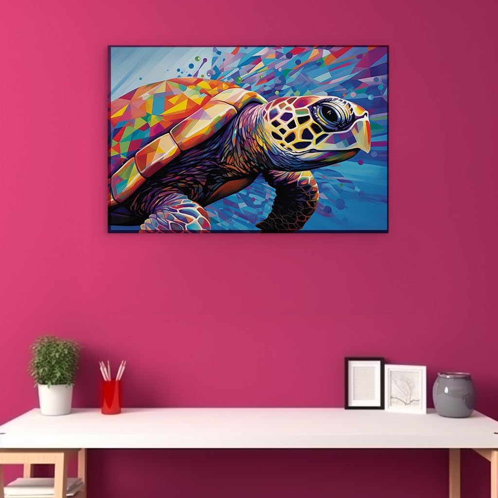 Canvas for Living room. Vibrant Energy Unleashed - The Dynamic Digital Turtle Painting, 27 x 18 inch Canvas Wall Art - Contemporary Masterpieces - Modern Home Decor