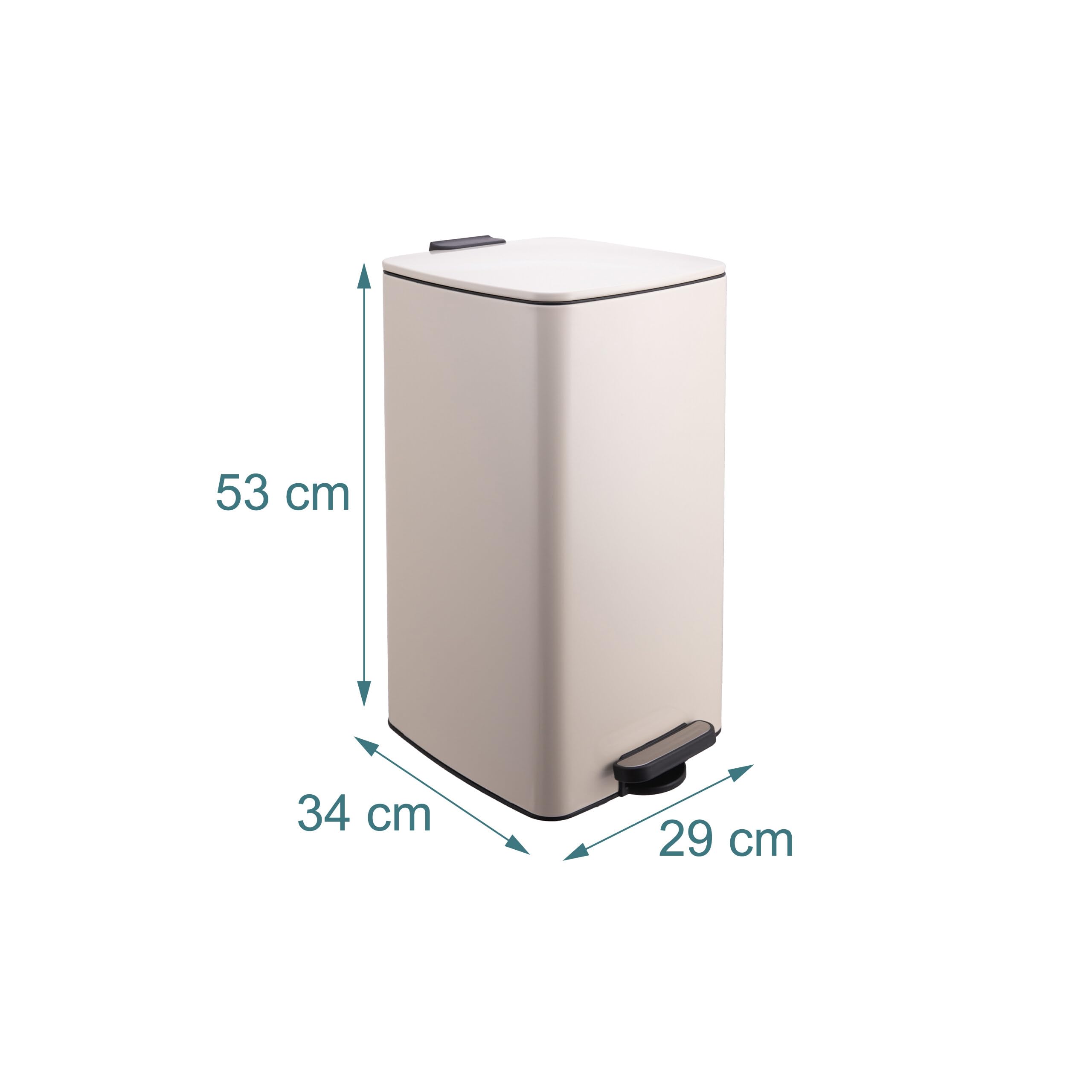 Relaxdays Cubo de Basura de Cocina 30 L, Cierre Suave, Interior extraíble, Metal Mate, Pedal, Beige 53x29x34 cm