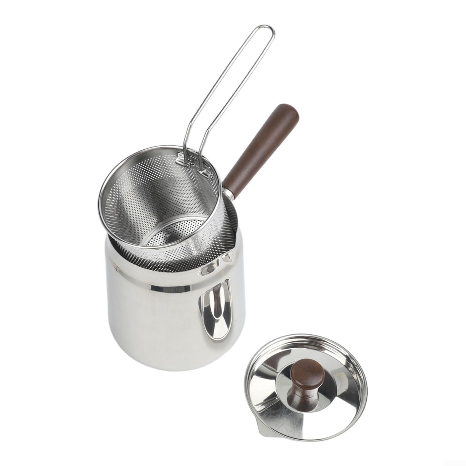 Freidora de para acero Inoxidable 304 con Mango de Nogal y Cesta 1.5L para Cocina Gas e Inducción Utensilio (A-2)