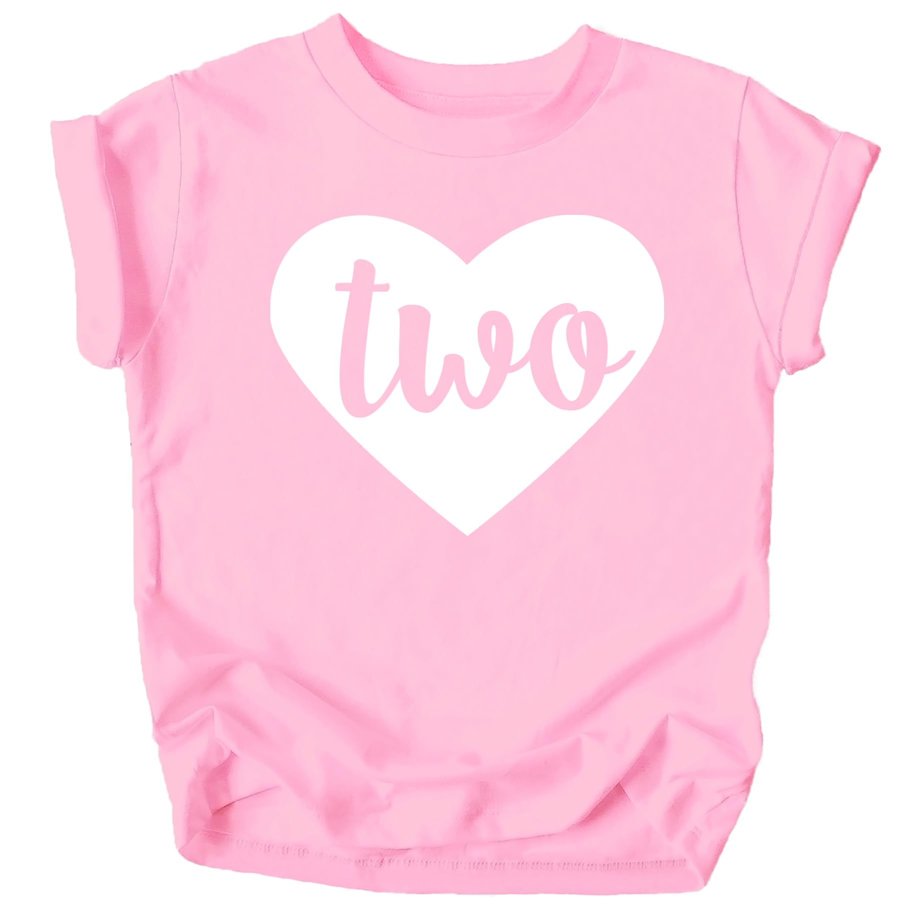 Two in Heart 2nd Birthday Girls Shirt for Toddler Girls Second Birthday Outfit White on Pink Shirt 2T