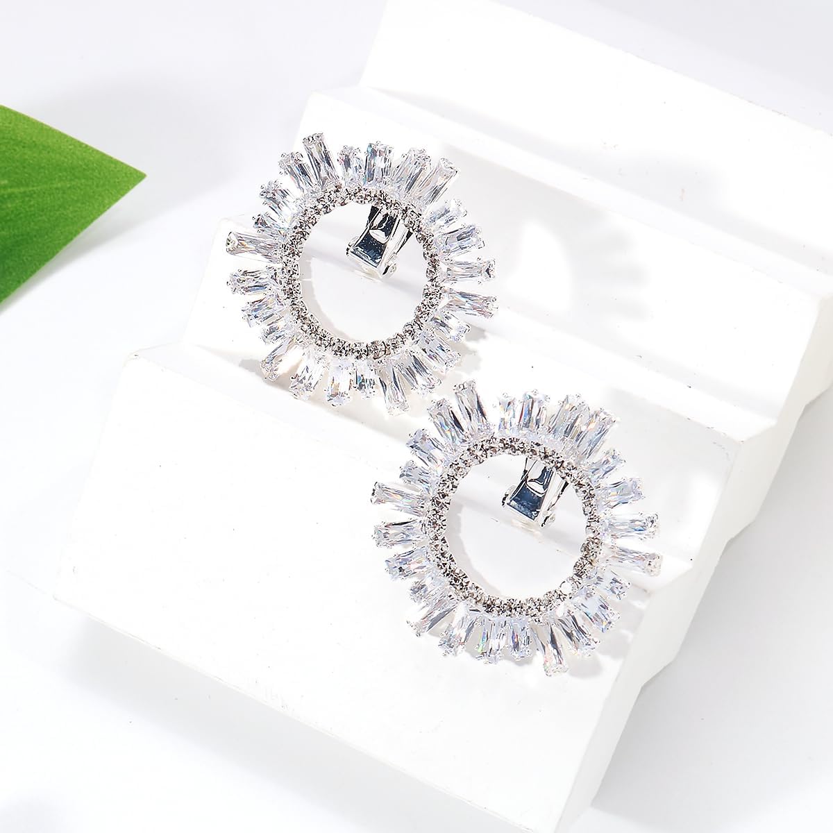 Silver Earrings for Women - Sparkly Crystal Clip On Earrings Statement Rhinestone Wedding Earring for Non Pierced Trendy Formal Prom Jewelry Gift - Image 6