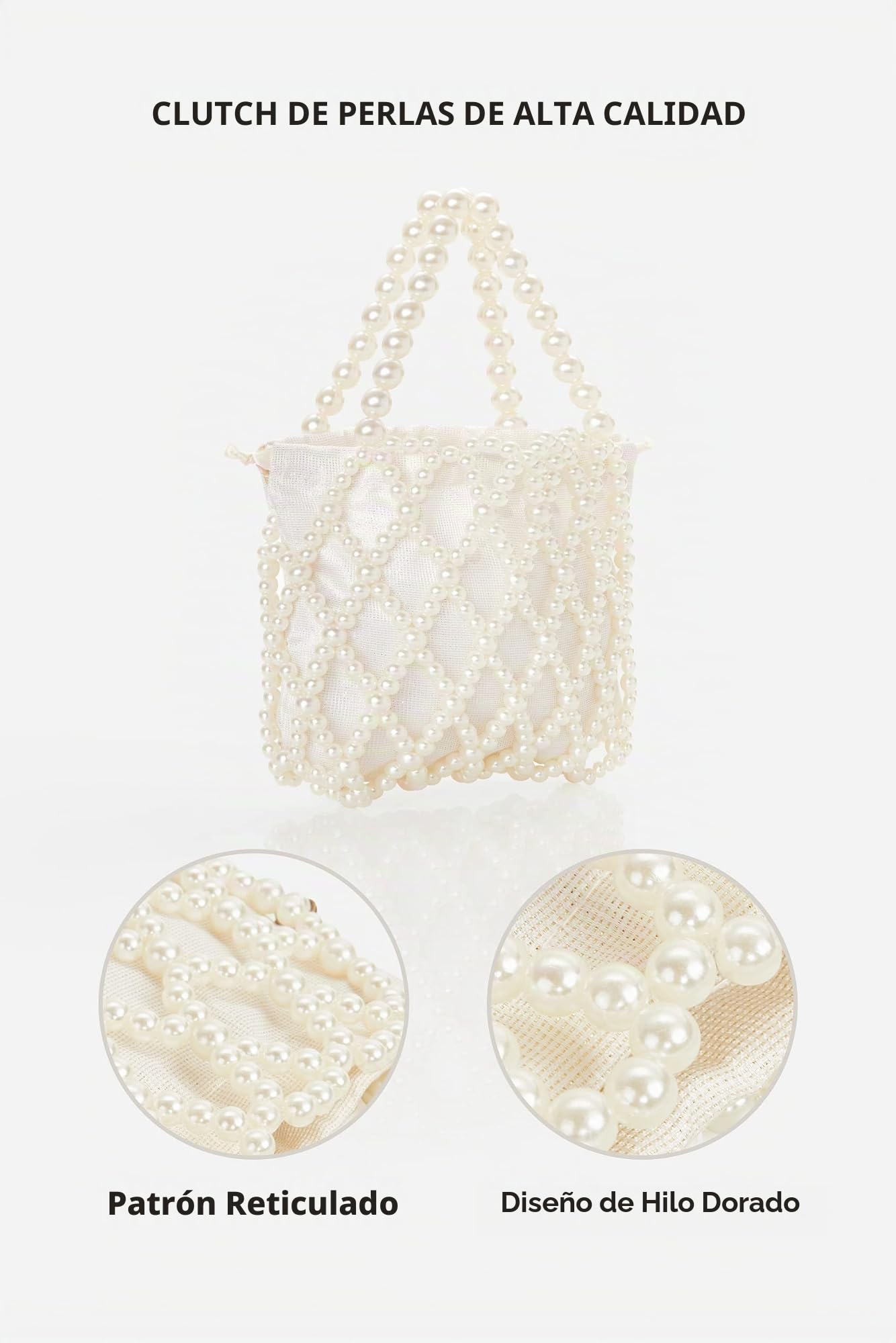 BABEYOND Bolso de mano de perlas para mujer, bolso de noche con cuentas de cubo para novia, bolso formal reticulado con bolsa interior para fiesta o boda, Blanco sucio