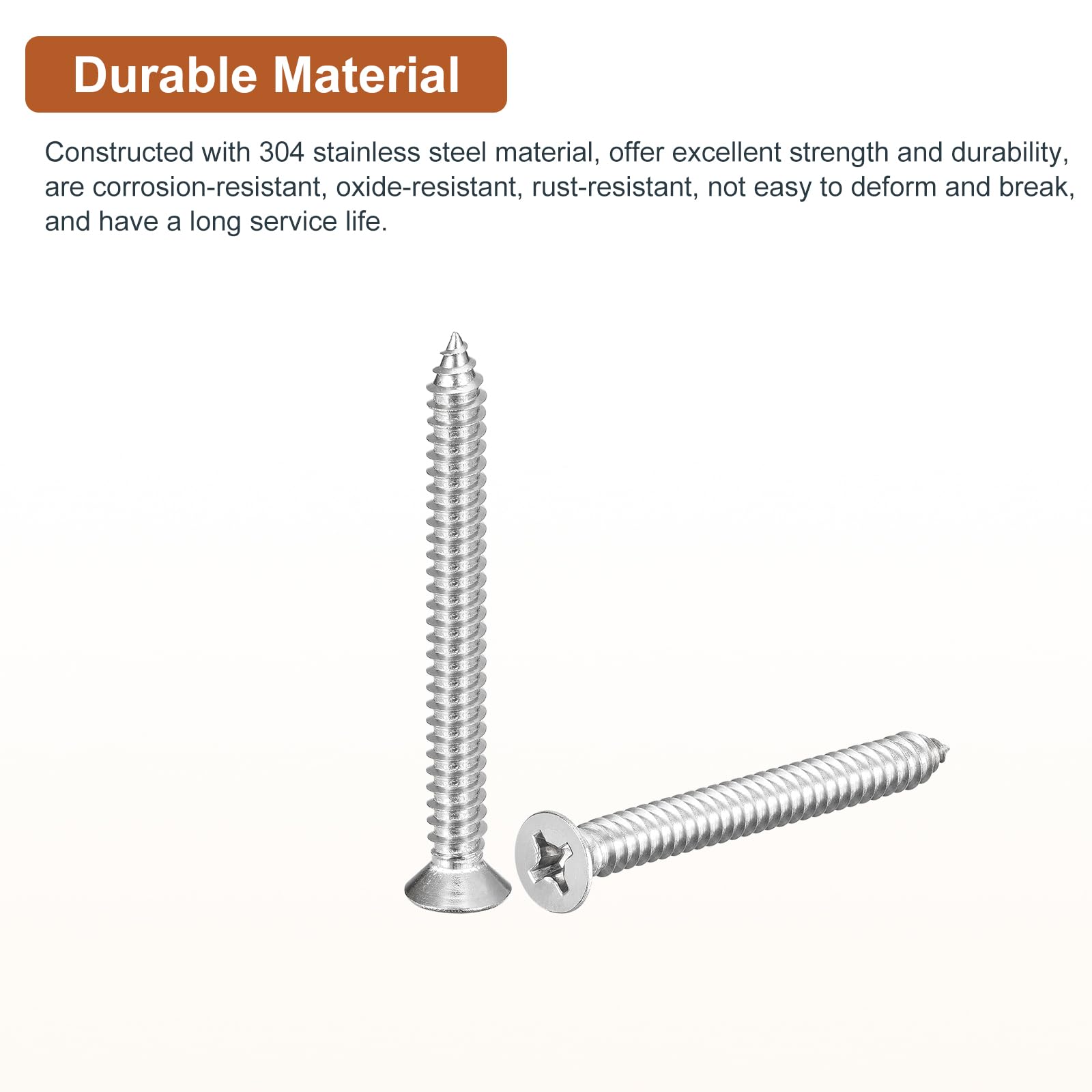 DTGN 10Pcs #14x2-1/2" Flat Head Wood Screws, 304 Stainless Steel Phillips Self Tapping Screws - Good for Woodworking Furniture - Silver - Image 3