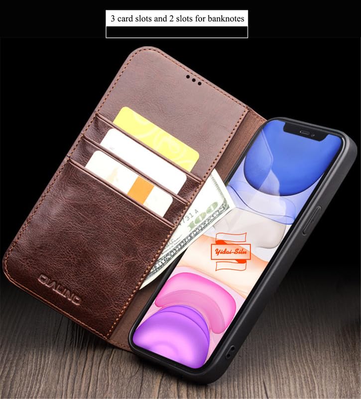 Etui na telefon iPhone 15 Plus z prawdziwej skóry (3 przegródki na karty, ręczne wykonanie, klasyczny styl】 Etui z klapką odporne na uderzenia i odciski palców, etui do iPhone 15 Plus 6,1"