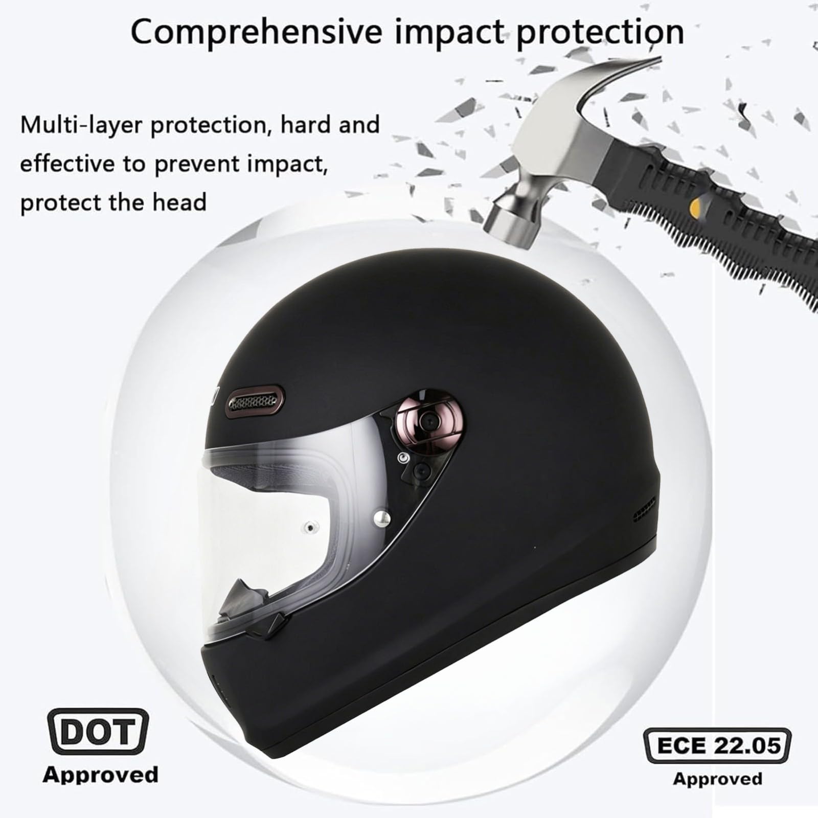 Kask motocyklowy integralny, retro klasyczny kask zderzeniowy do cruisera/motoroweru, zatwierdzony DOT/ECE, kask integralny do użytku ulicznego i drogowego. 9,L (59-60 cm)