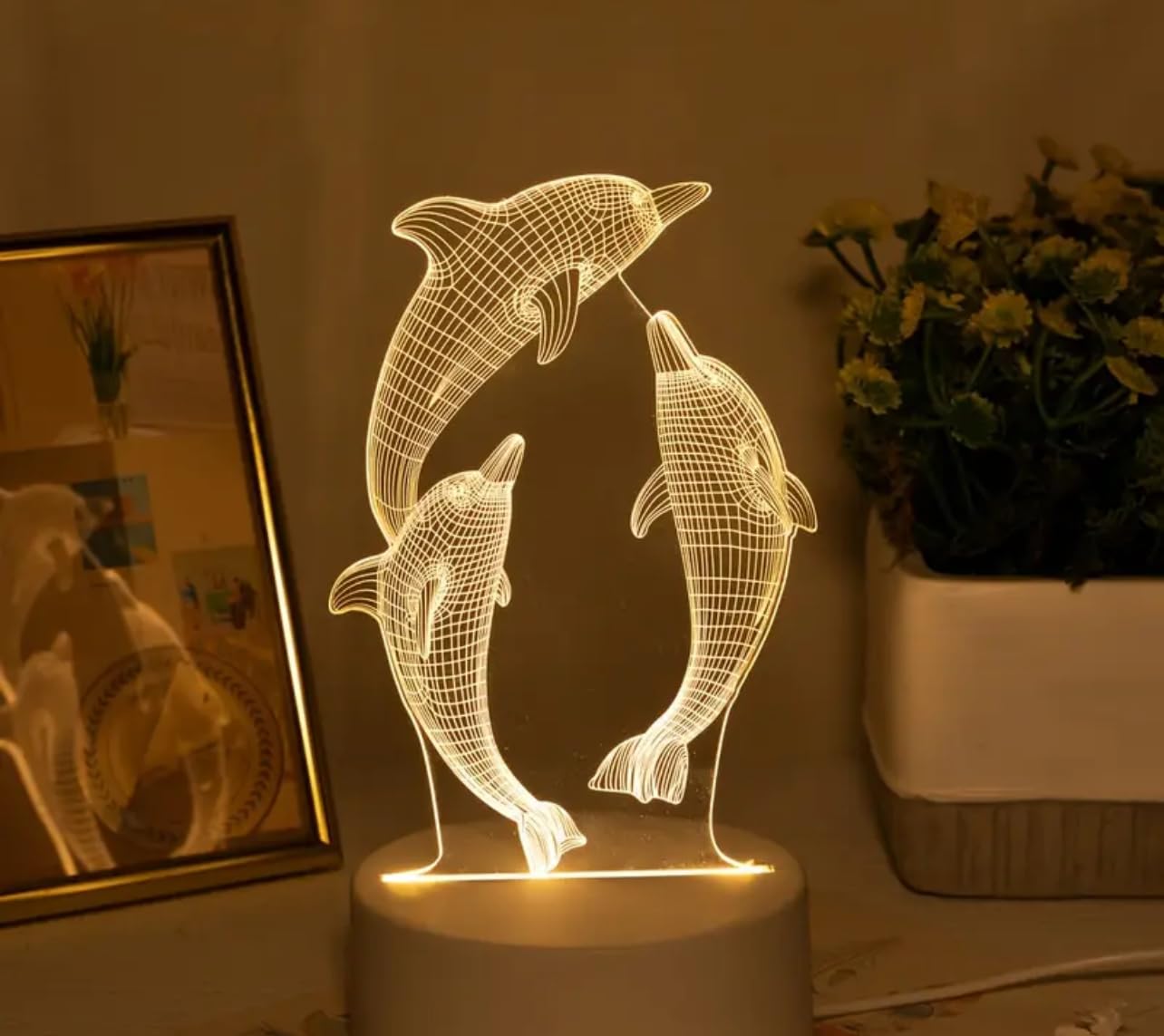 3D Dolphin LED Night Light, USB Powered, Optical Illusion Lamp, Decorative Table Lamp (Dolphin) — image 1