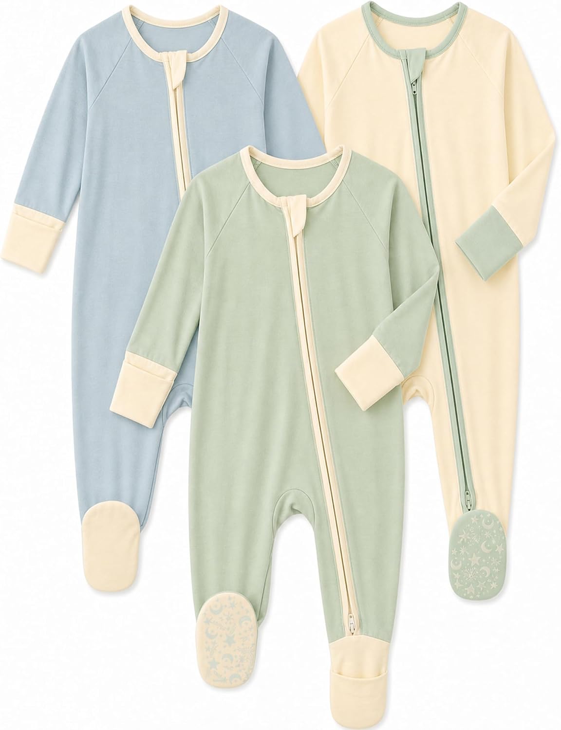 3 Packs Baby Footie Pajamas Viscose from Bamboo Sleepers 0-9 Months