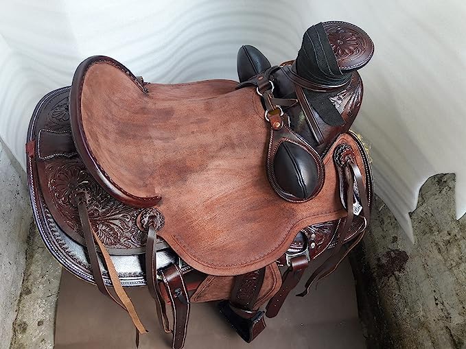 Miniatura 3 de Rough Out Leather Western Heavy Duty Wade Tree Roping Ranch Horse Tack Tack (14 pulgadas)