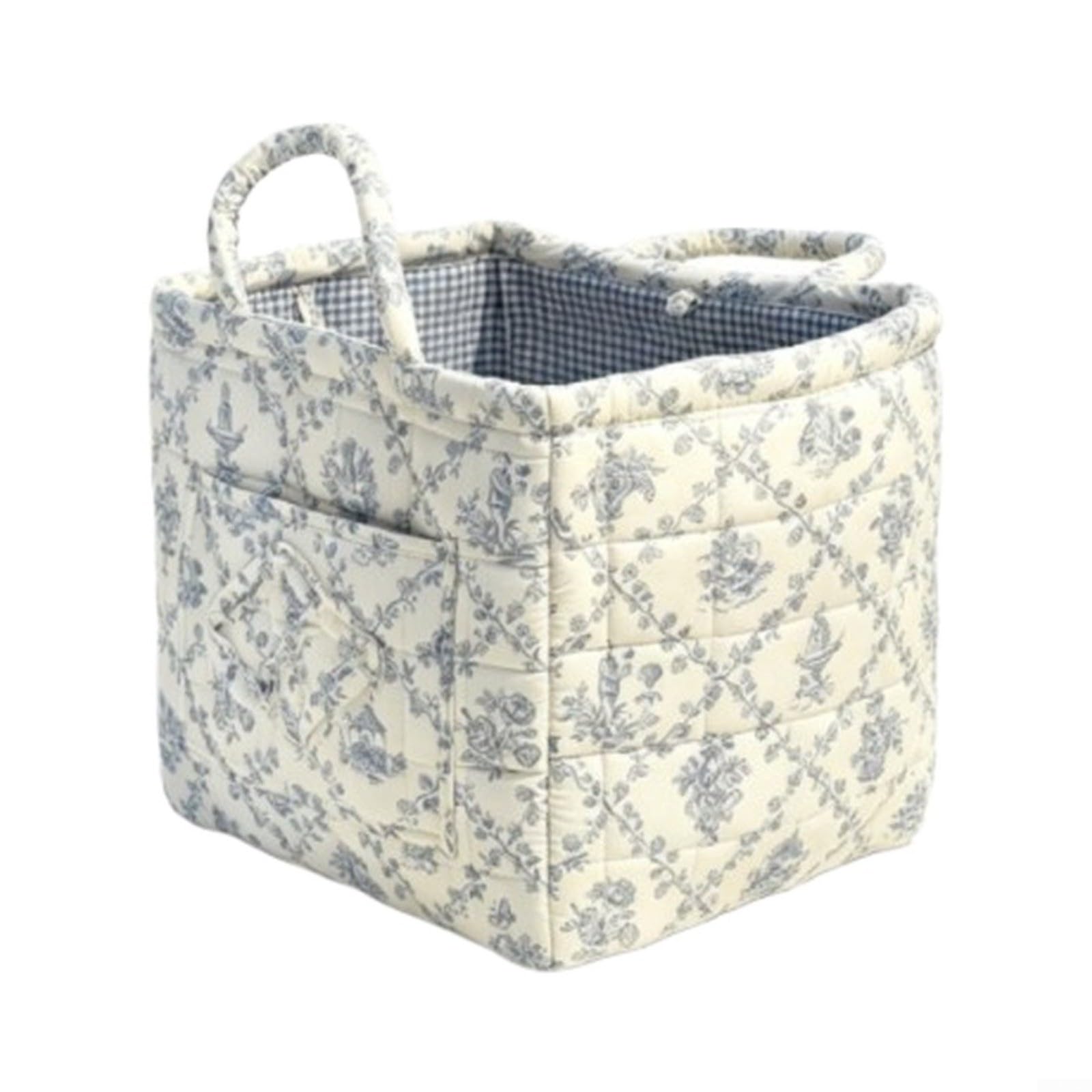 Cesto portabiancheria pieghevole in cotone con manici blu 32 x 26 x 25 cm per casa camera da letto organizzazione stoccaggio