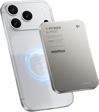 MOMAX 2026 NEW Q.Pass Magnetic Power Bank, Qi2 Certified 15W Slim Power Bank Fast Charging, 5000mAh for Magsafe Portable Charger for iPhone Air Battery Pack/17/Pro/Max/16/15/14/13/12 No Lightning