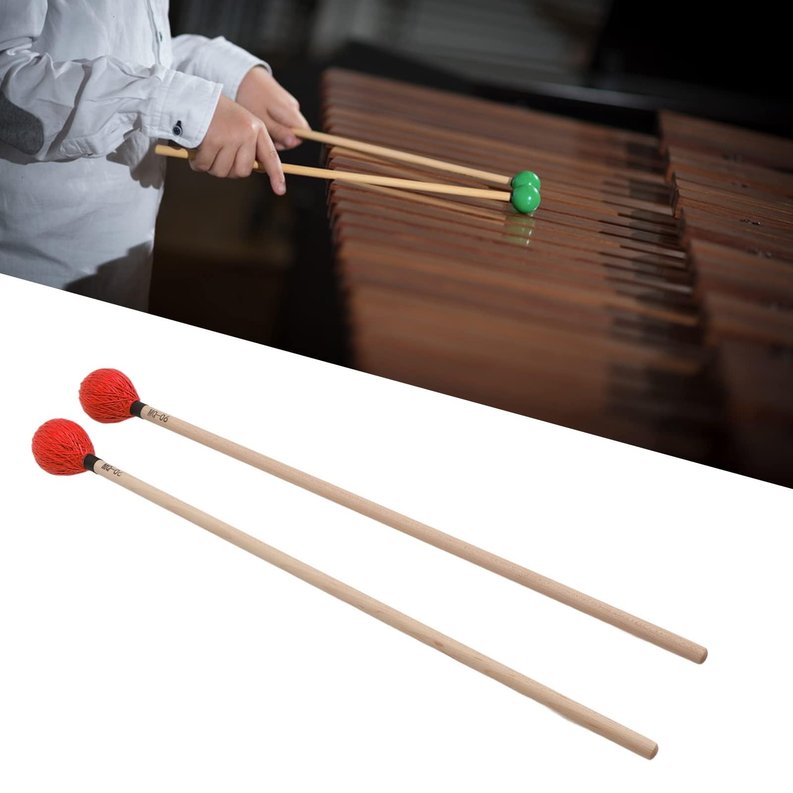 Mazo Medio Duro Mazo de Hilo Duro Liso Juego de 1 Par de Mazos de Marimba Profesionales para Instrumentos de Percusión Cabeza de Arce Resistente al Desgaste (Rojo)