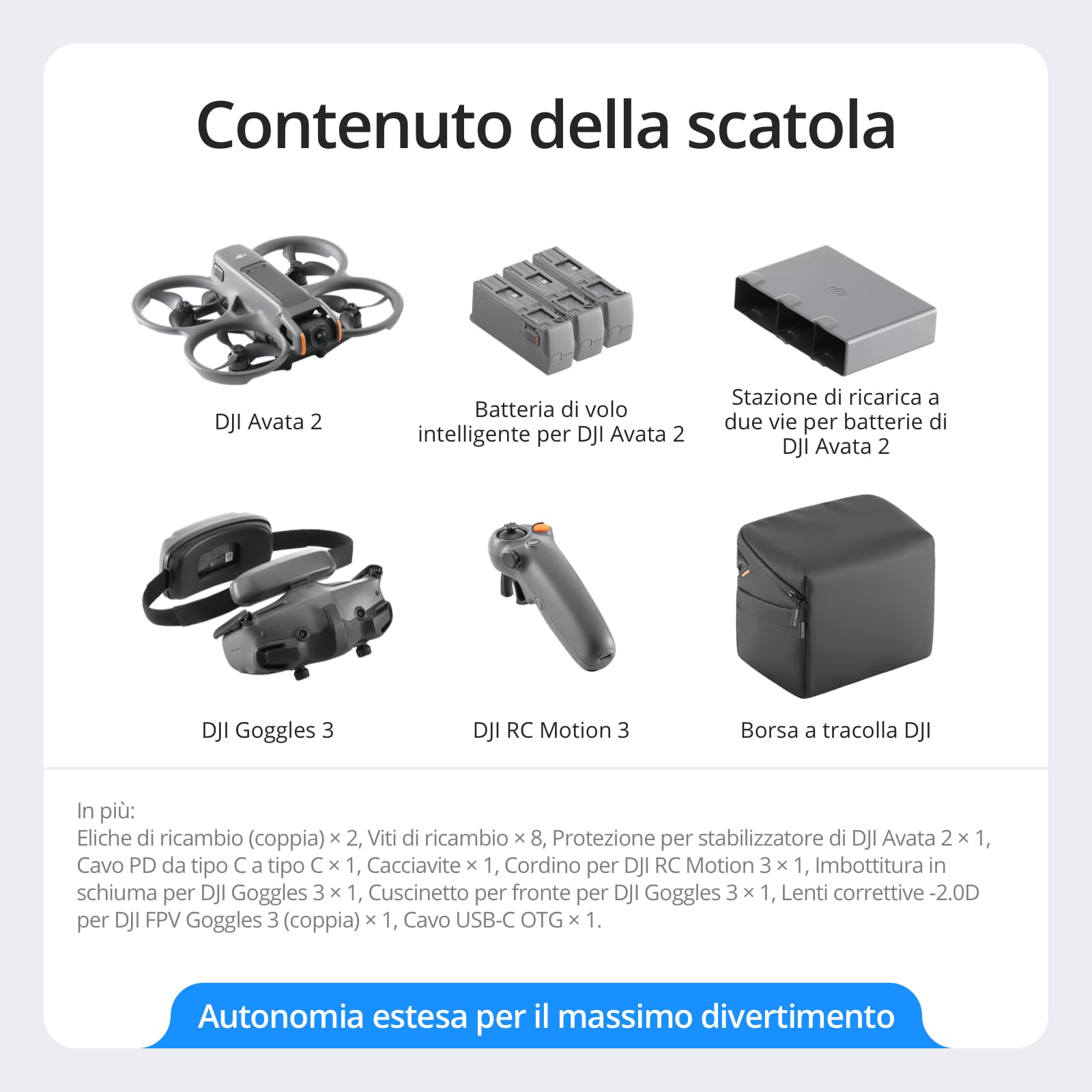 DJI Avata 2 Fly More Combo (3 batterie), Drone FPV con fotocamera 4K | Include Goggles 3 e RC Motion 3, Voli immersivi, Paraeliche integrati, 360 semplificati