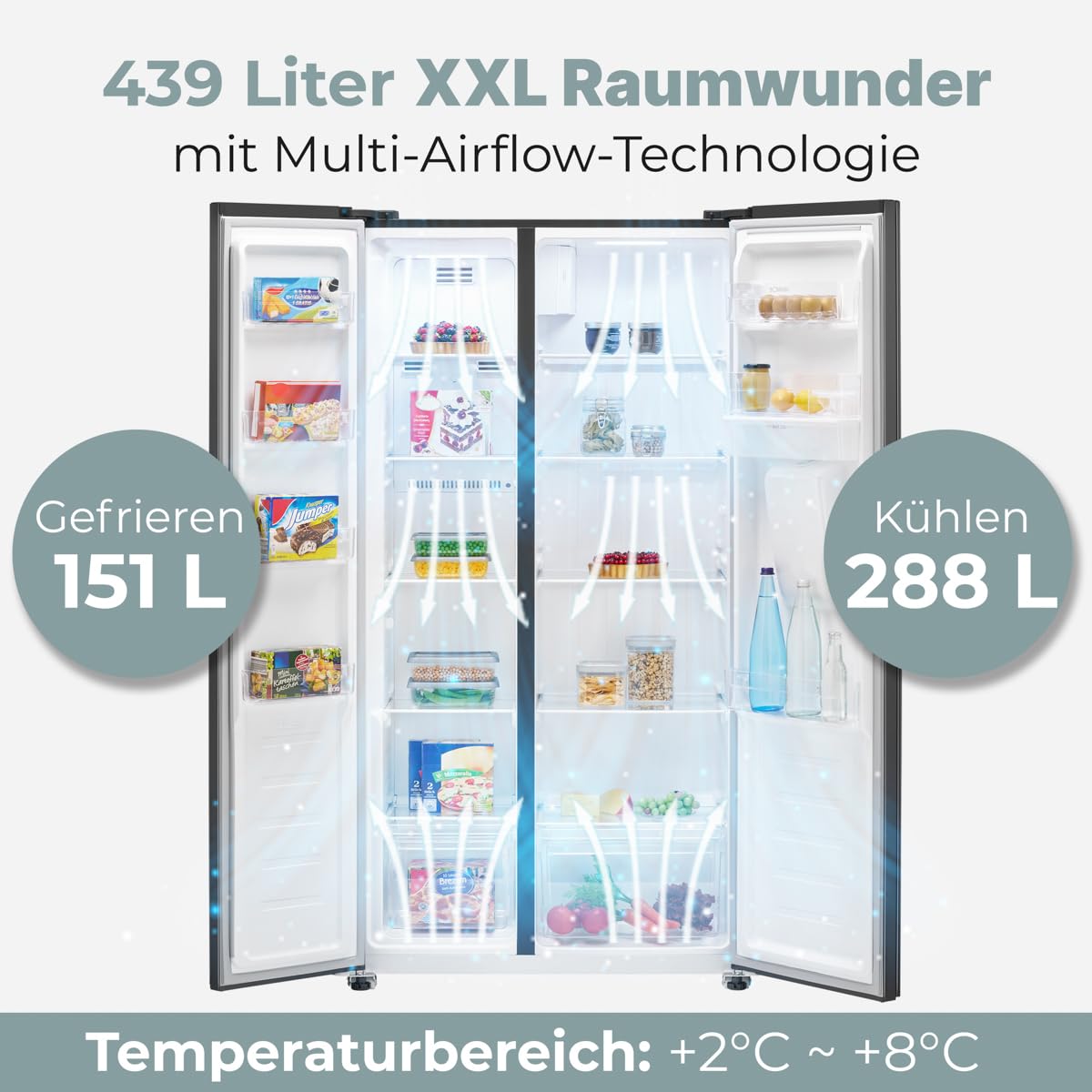 Bomann® Side by Side Kühlschrank | Wasserspender mit Tank | Energieklasse D | 177cm | NoFrost | 5 Jahre Kompressor-Garantie | Kühlschrank mit Gefrierfach | MultiAirflow-System | SBS 7367 dark inox