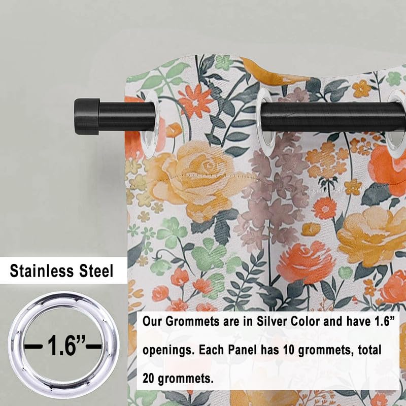 Image of Cloth Fusion Printed 100% Blackout Door Curtains 8 Feet Long Set of 2, Room Darkening Parda with Stainless Steel Grommets for Home Decor (8x4.5 Feet, White Roses)