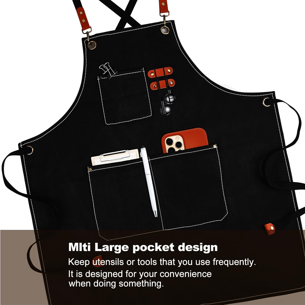 Grembiule da cucina in tela (2 pezzi), grembiule da lavoro con 3 tasche, tracolla regolabile, grembiule da barbecue, impermeabile, professionale, per uomo e donna, per parrucchiere, cucina,