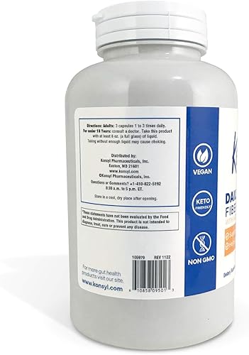 Miniatura 3 de Konsyl Las cápsulas diarias de fibra de psyllium contienen 1500 mg de polvo de cáscara de psyllium por porción, sin OMG, veganas, keto, apoya la