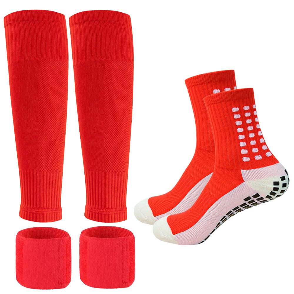 fjberrtsatMen's Soccer Non Skid Ball Socks Anti Slip Grip Non Slip Socks, Shin Guard Sleeves, With Or Without Guard Straps for Football