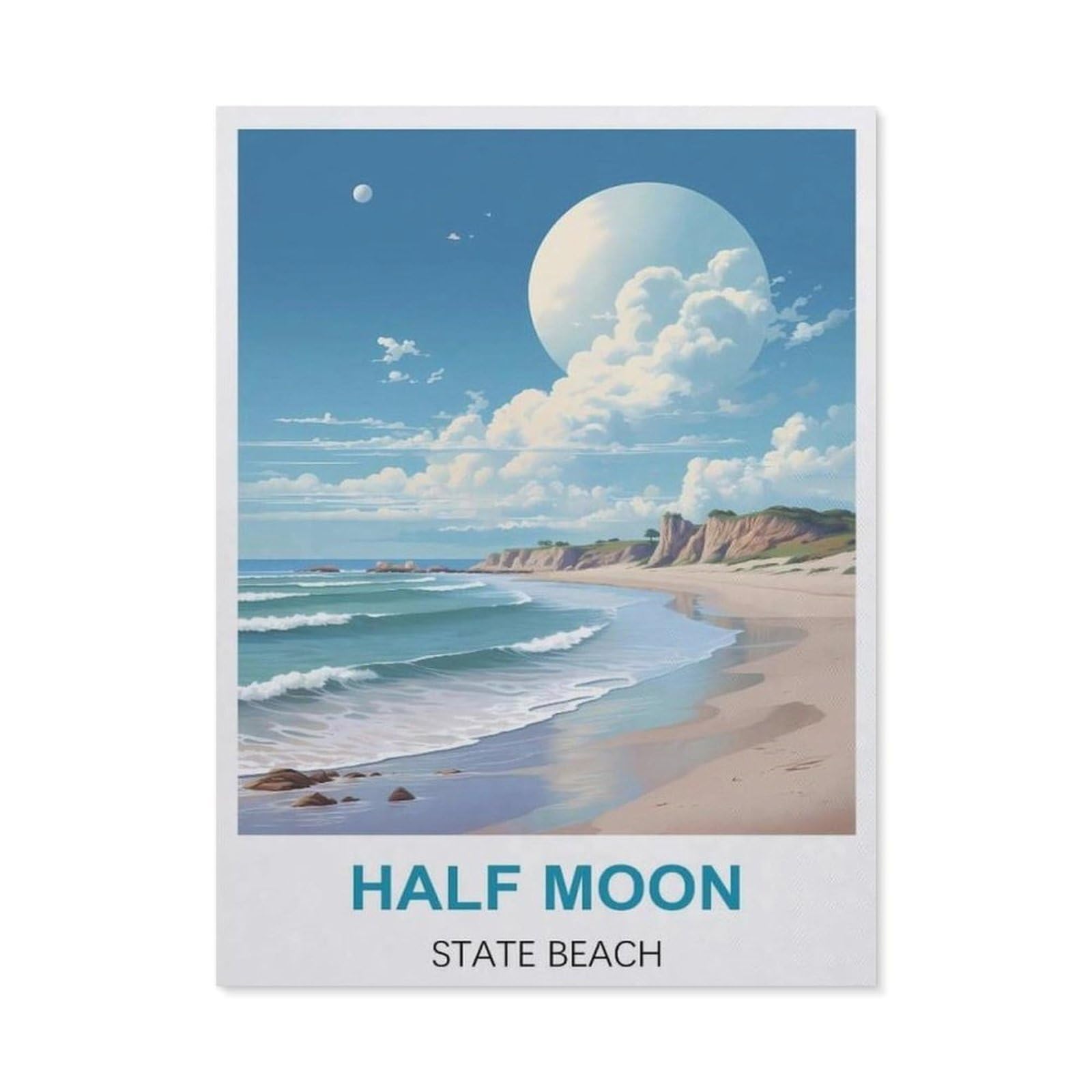 BEAYODKP Half Moon State Beach Vintage Travel Posters，Diamond Painting Kits for Adults - 5D Diamond Painting Kit Full Drill, Diamond Art Kits for Home Wall Decor（40 x 50 cm/15.74 x 19.68 inches）-CA80