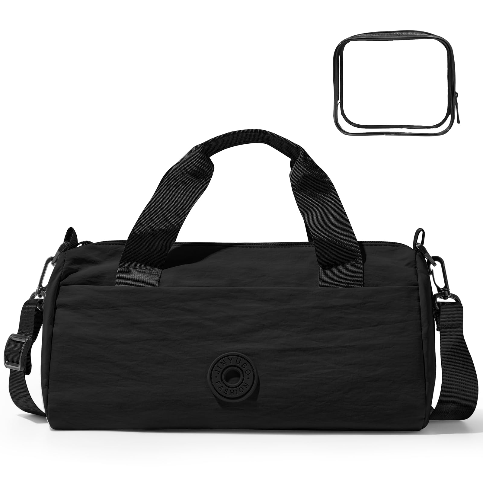 Mini Gym Bag for Women Men, Travel Gymnastics Sports Dance Ballet Samll Duffle Bag Gym Tote Organizer with Toiletry Pouch (Black with Wash Bag)