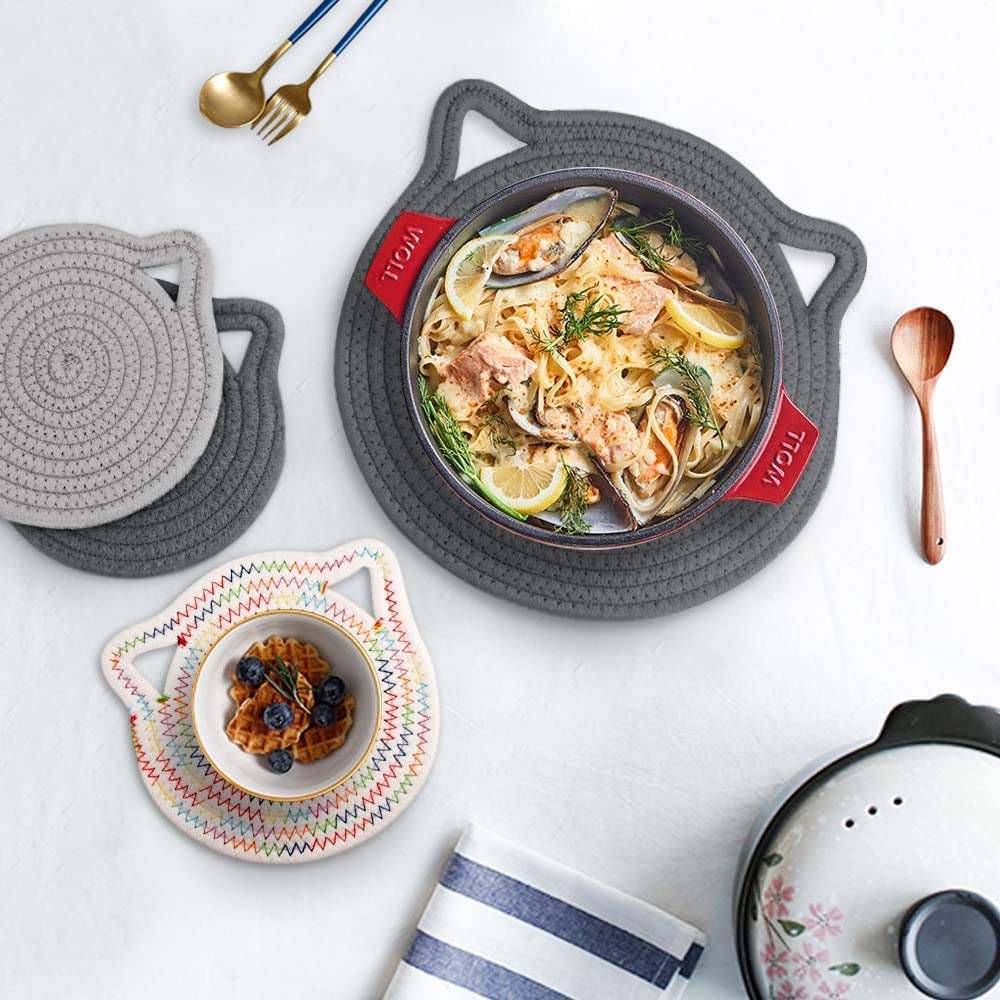 3 Set De Table Rond Tress Lin Coton Lavable, Couleur Enfant Forme Chat