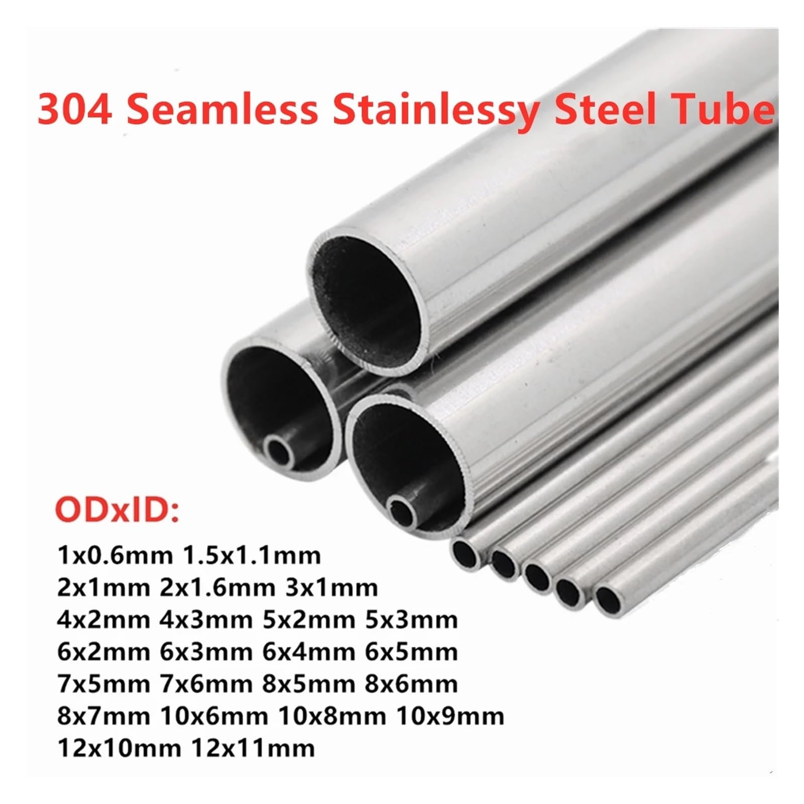 Produktbild von 304 Edelstahlrohr 500 Mm – Verschiedene Durchmesser 5–12 Mm, Kapillarrohr, Metallisch