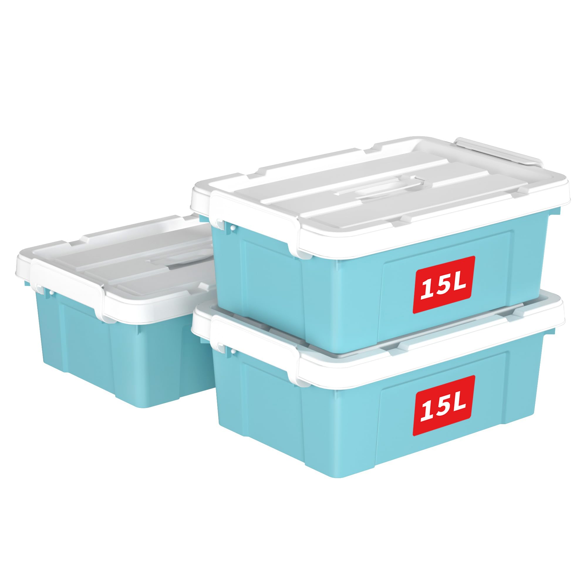 Cetomo 45L X 4 Opbergdozen, Plastic Opbergdoos Met Deksels Organiserende Container Handvat En Veilige Vergrendelende Gespen Stapelbaar Nestbaar Draagtas Voor Thuiskleding 4pack Helder 753220243