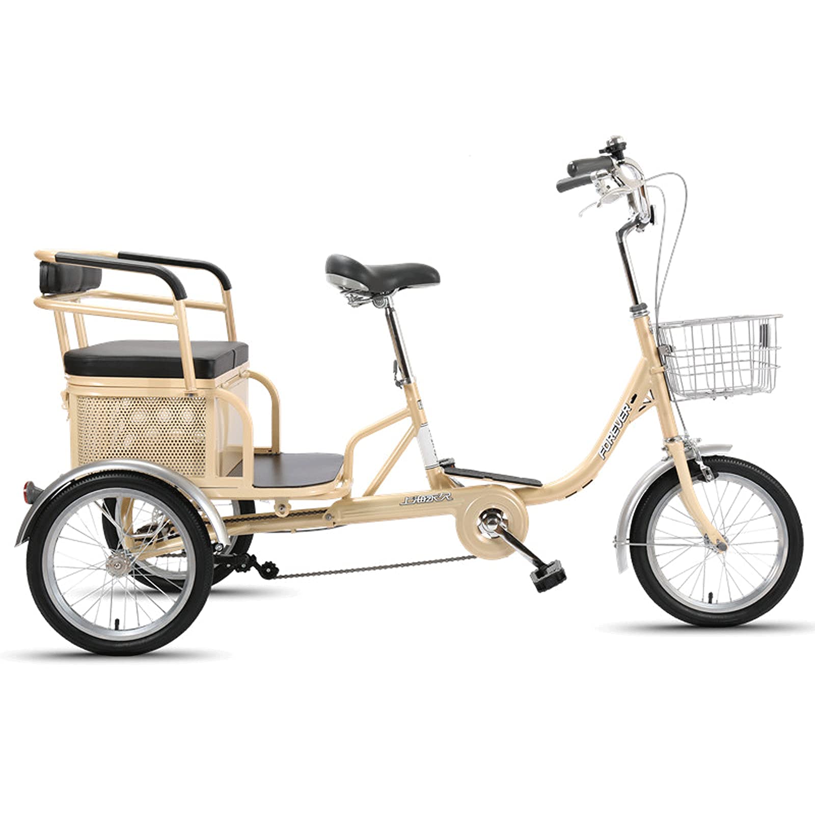 ベージュ 三輪車 前後バスケット付き Amazon.co.jp: リアバスケット付き12インチ大人用三輪車三輪自転車