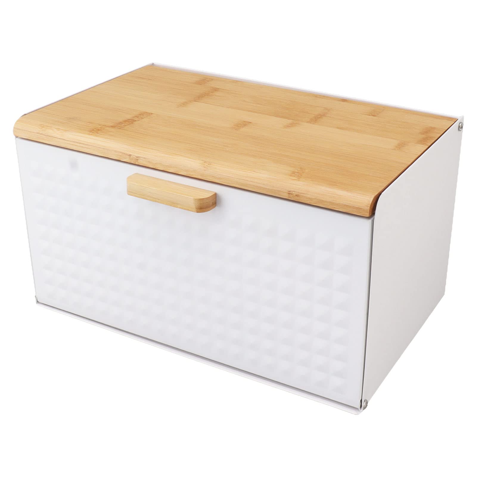 Cocoarm Skrzynka na Chleb Drewniana z żelazną ramą, Pojemna i Wytrzymała Organizator na Chleb na Blat Kuchenny, 35,5x21,5x20 Cm (WHITE)