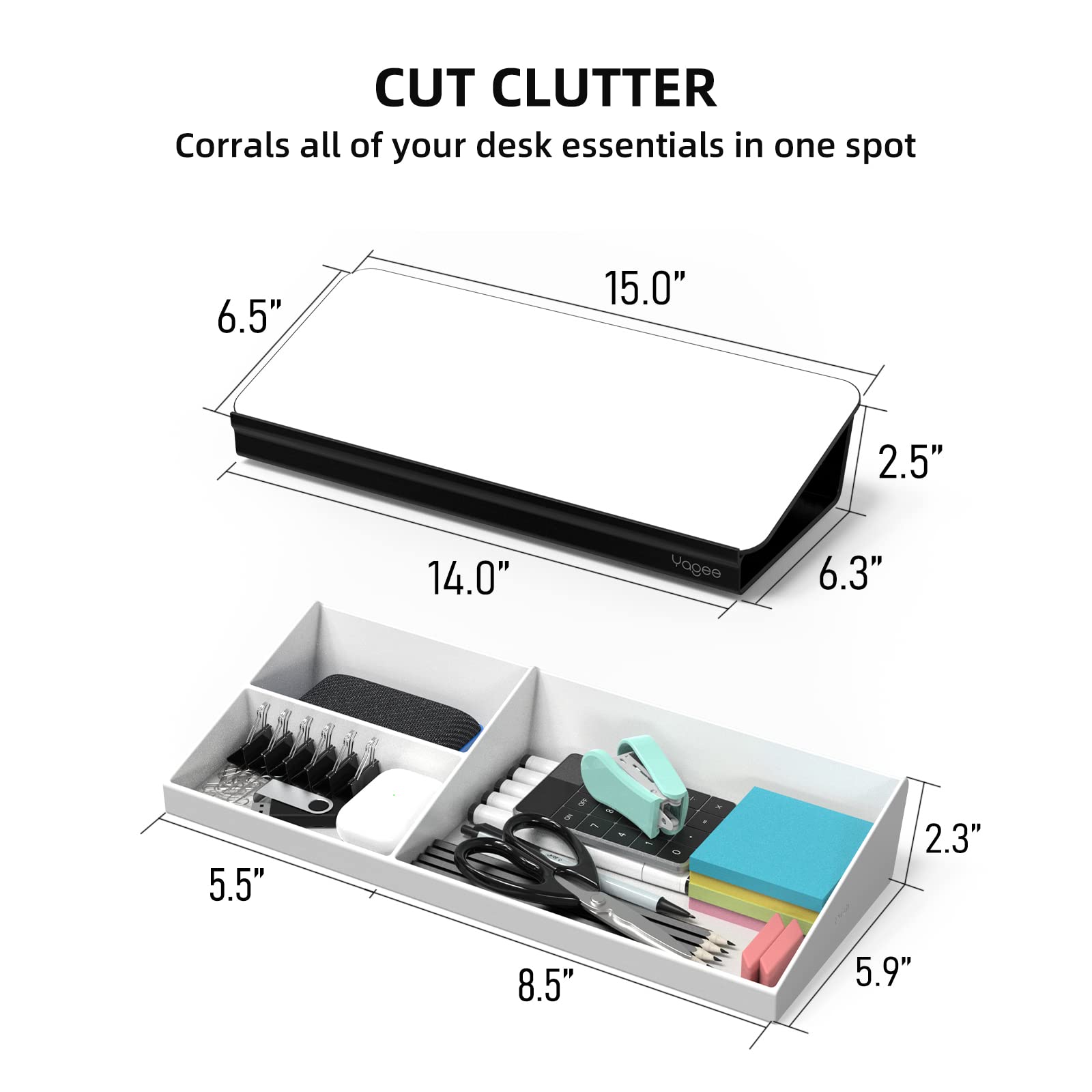 YaGee Desk Whiteboard Split Design Dry Erase Board with Organizers for Office Home School Supplies, Black