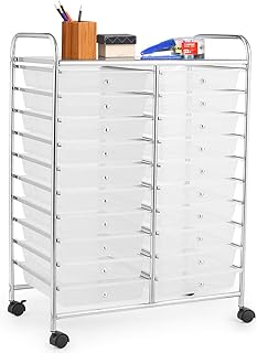 GiantexUK 20 Drawers Storage Trolley, Multipurpose Mobile Rolling Cart with Lockable Wheels, Rolling Utility Shelving Organizer Unit for Home Office Salon (Clear)